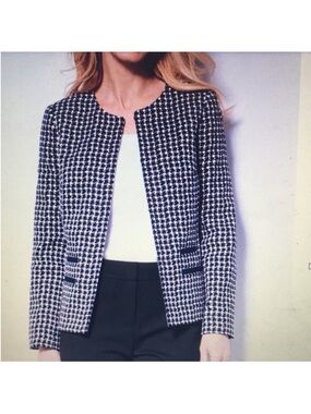 Talbots Black White Houndstooth Tweed Hook & Eye Front Jacket. 12. NWT. $179!